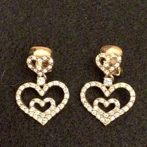 Nolan Miller heart rhinestone clip earrings